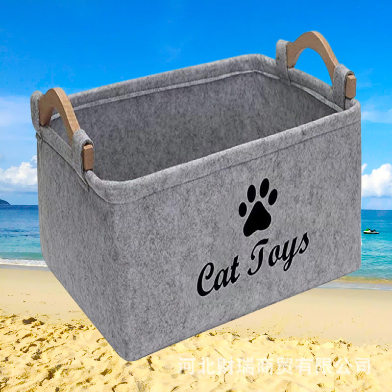 Felt toy storage box storage box pet toy storage felt box wooden handle square storage box