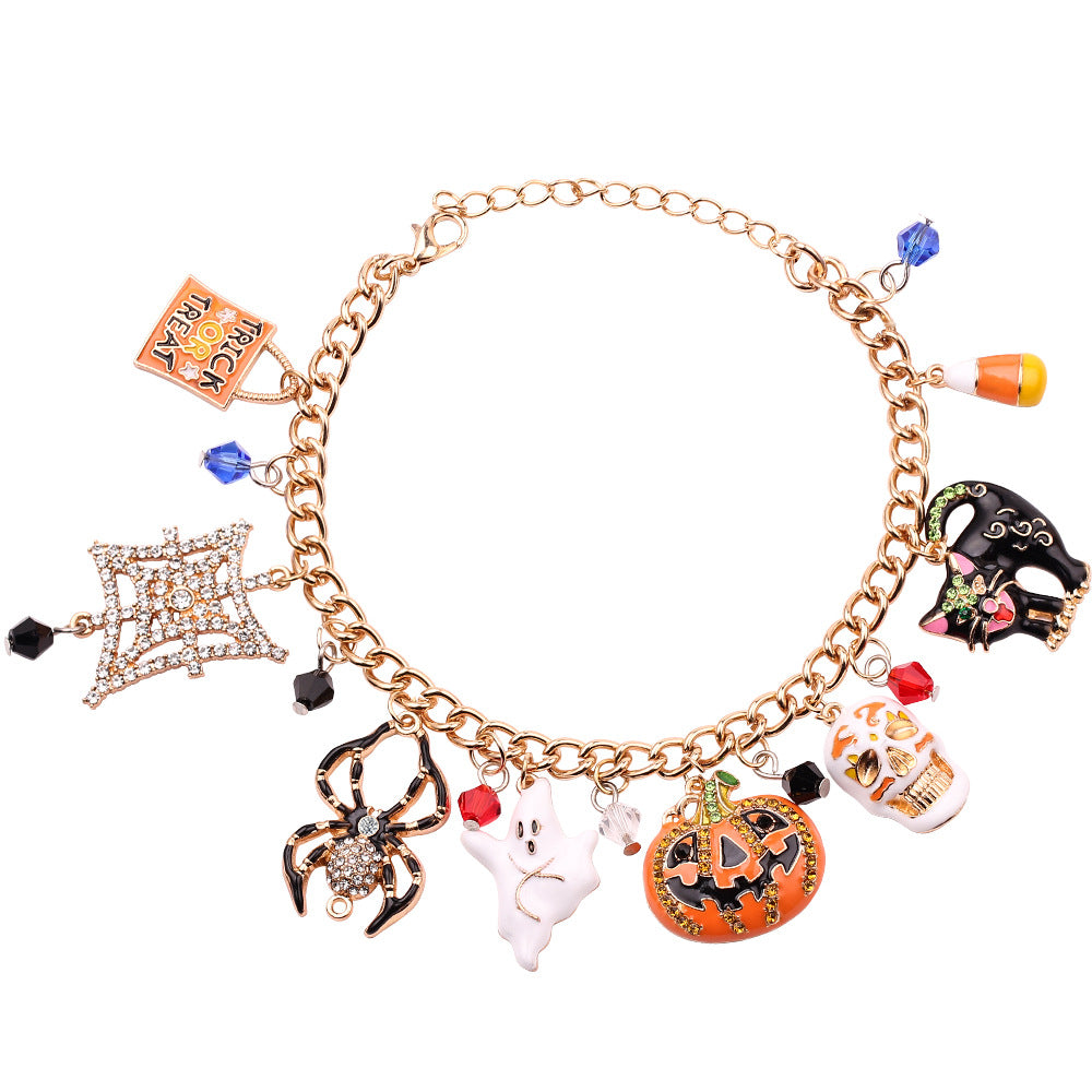 Amazon New Halloween Combination Bracelet Pumpkin Head Spider Bat Ghost Pendant Holiday Decoration Gift