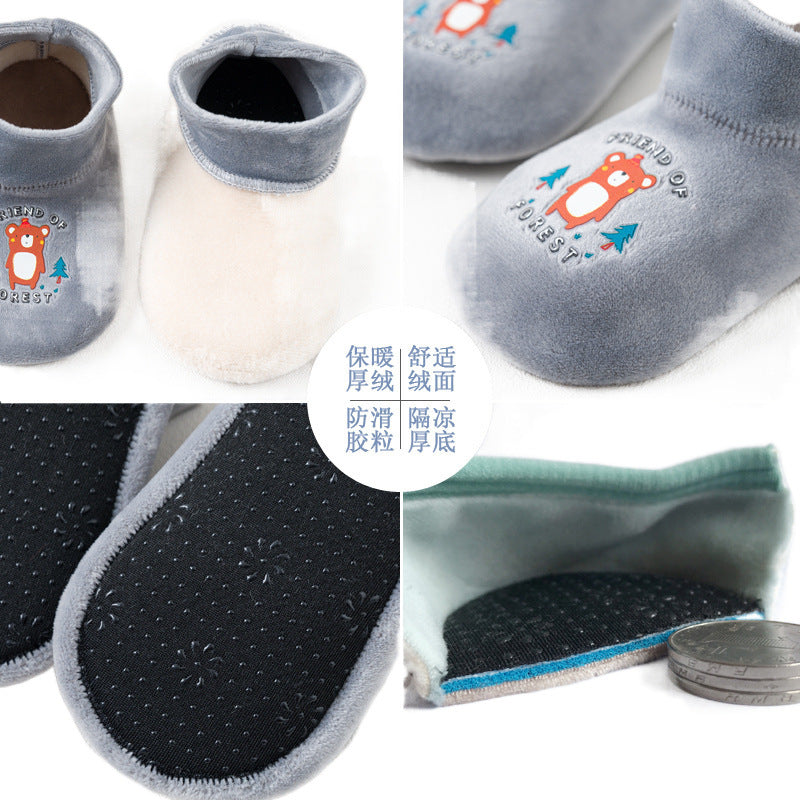 Qicai floor socks baby socks children toddler socks cartoon non-slip socks indoor shoes and socks autumn and winter plus velvet wholesale