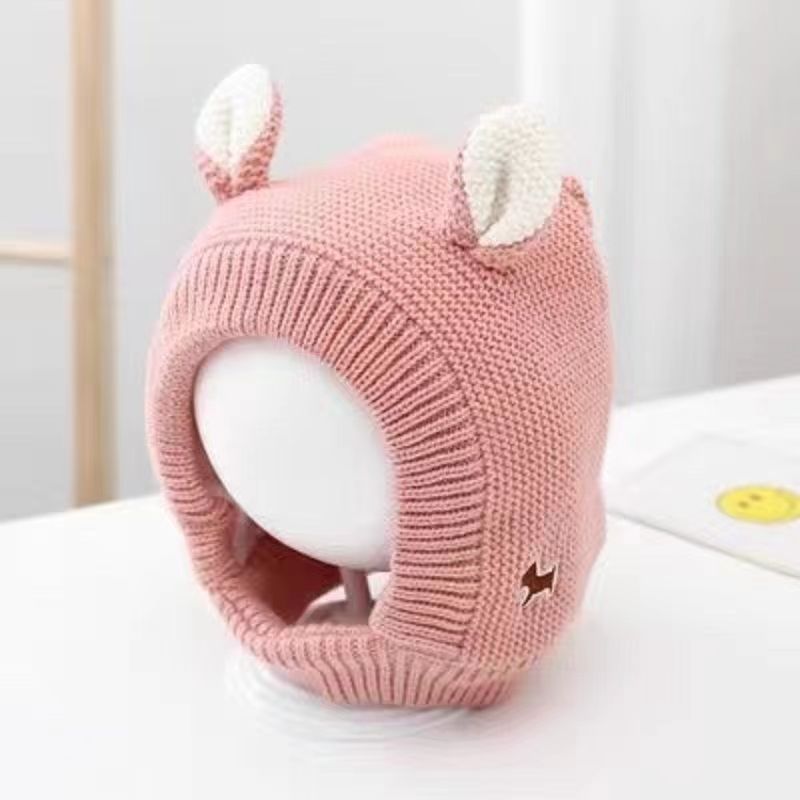 Baby hat autumn and winter newborn infant ear protection hat pure cotton cute warm boys and girls baby knitted plush hat