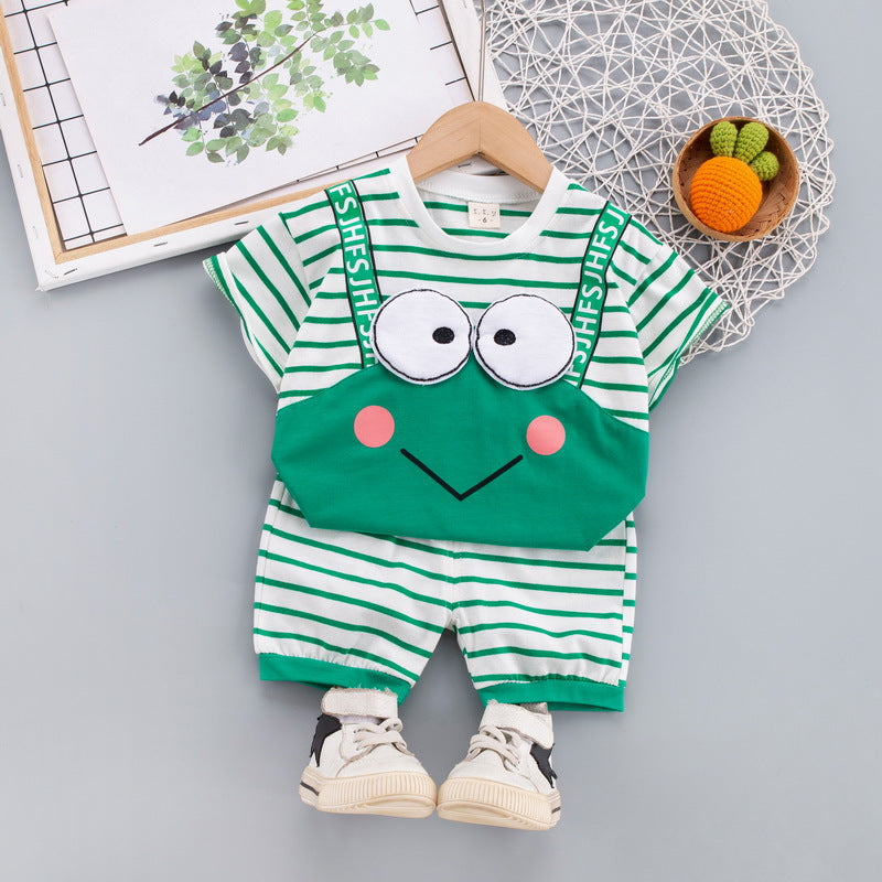 2023 children's clothing summer new style children's clothing boys baby infant suit T-shirt short-sleeved two-piece suit Korean version cross-border