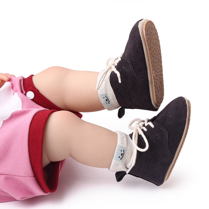 British Style Nubuck Leather Shoes Baby Non-Slip Toddler Shoes Front Lace Up Baby Shoes Wholesale BC2304