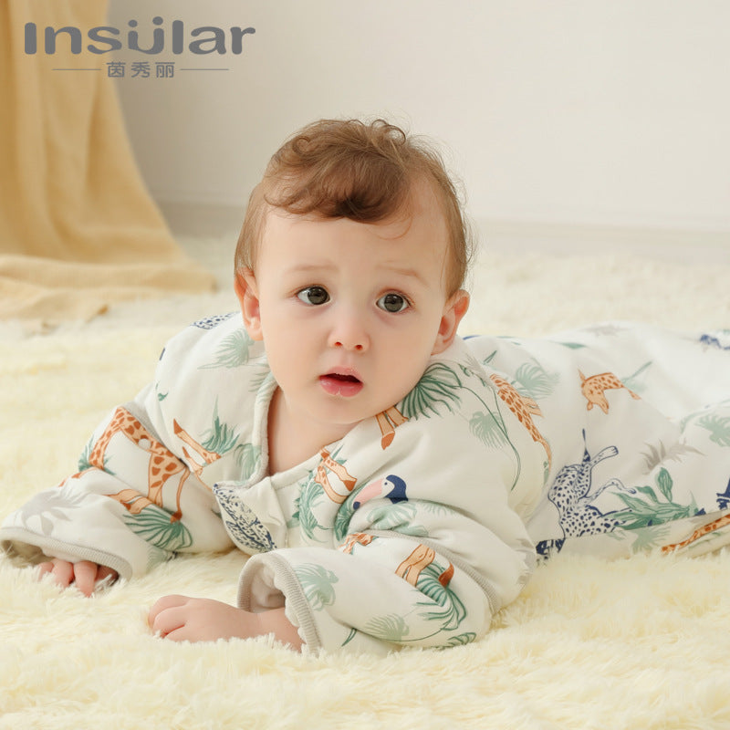 Baby A winter cotton anti-kick sleeping bag thickened children's bean velvet warm quilt soothing sleeping bag anti-kick quilt