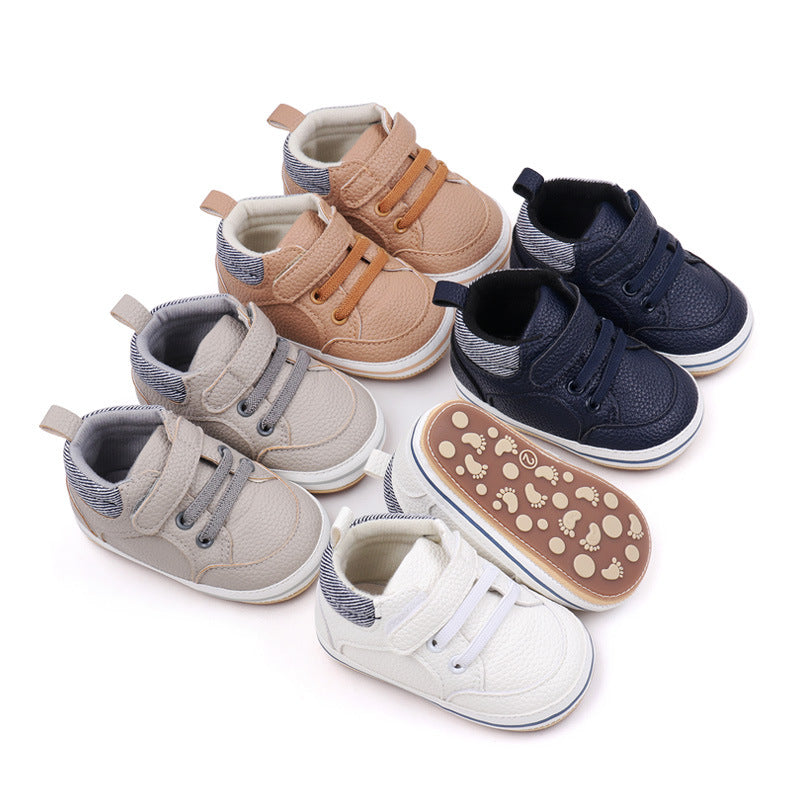 Fashionable baby solid color PU leather surface wear-resistant non-slip soft bottom sports toddler shoes BNB3093