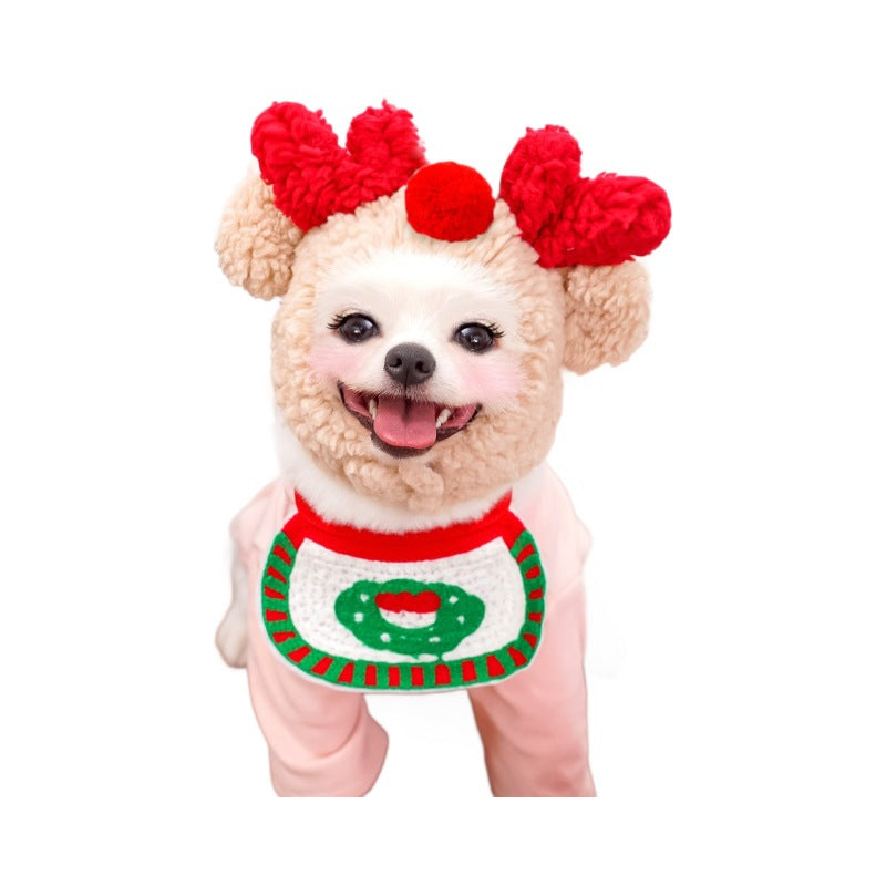 Elk dog cat pet Christmas tree hat bib Teddy French bulldog autumn and winter clothes dress up supplies