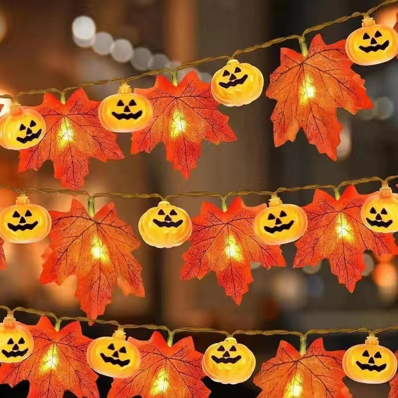 Cross-border maple leaf pumpkin LED light string Halloween room courtyard party decoration lights simulation leaf string lights