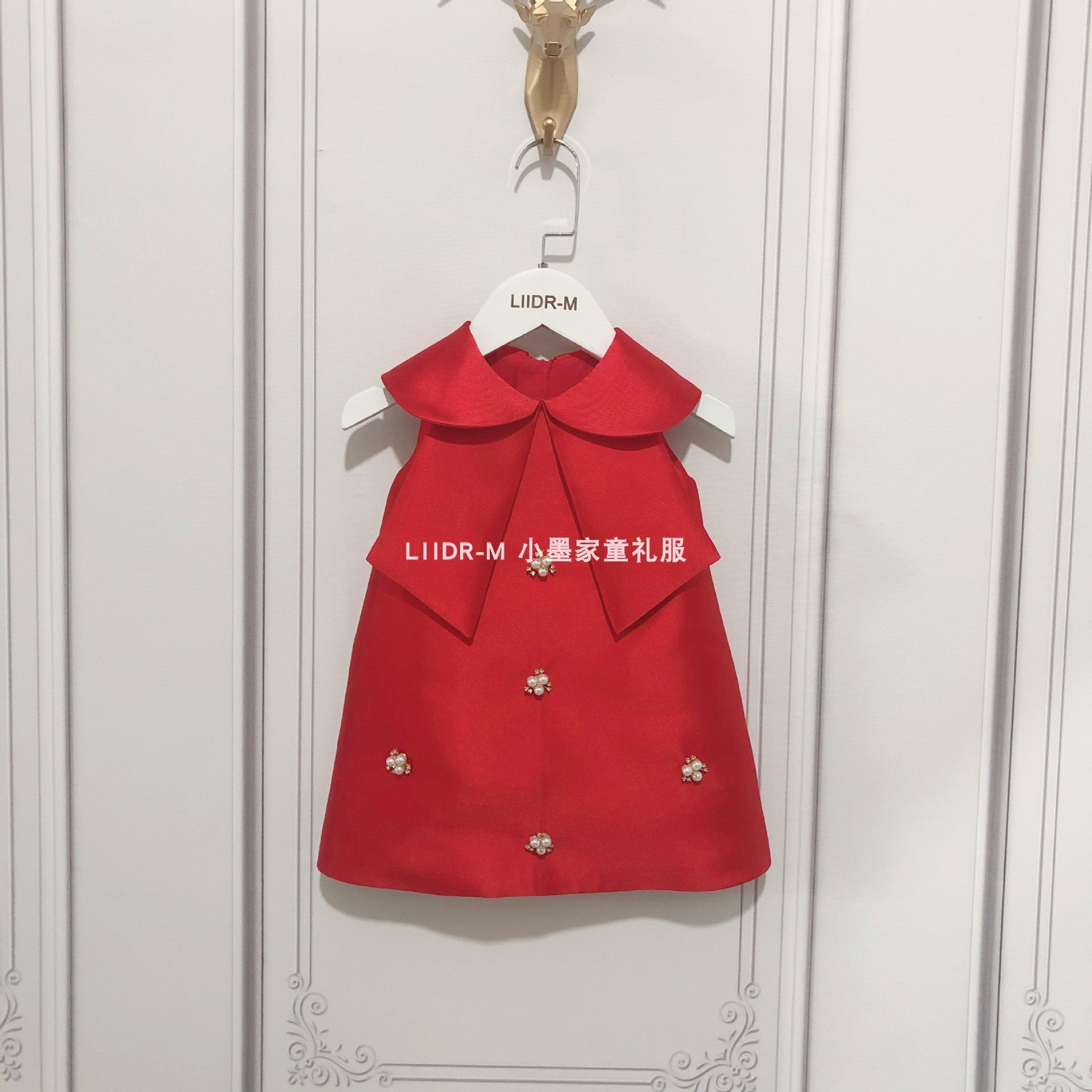 Girls sundress dress children's baby girl one-year-old dress big bow princess dress handmade pearl diamond dress spring