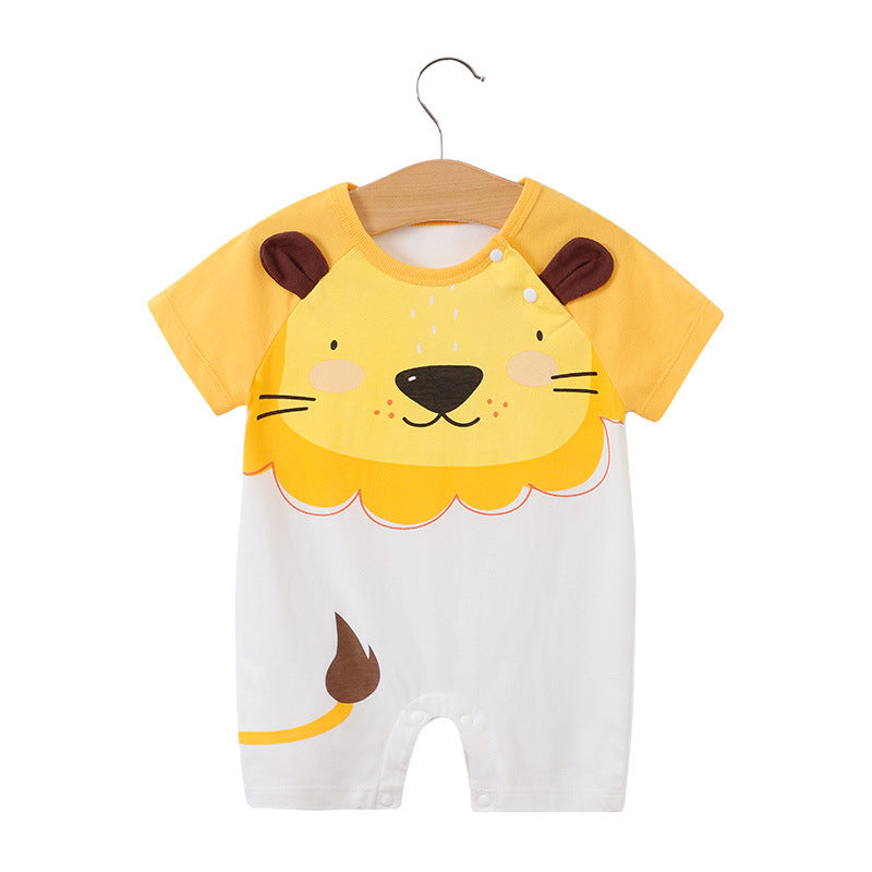 Baby jumpsuit summer clothes baby short-sleeved clothes ins style newborn cartoon animal crawling cotton romper
