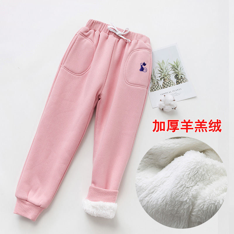 Girls fleece pants thickened children's sports pants autumn and winter girls casual pants outerwear boys baby warm trousers