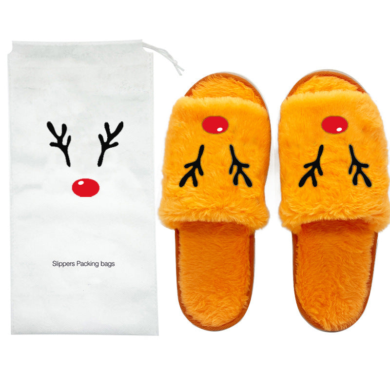 Cross-border hot selling Halloween pumpkin shoes elk Christmas slippers indoor and foreign trade plush open toe plush flat slippers