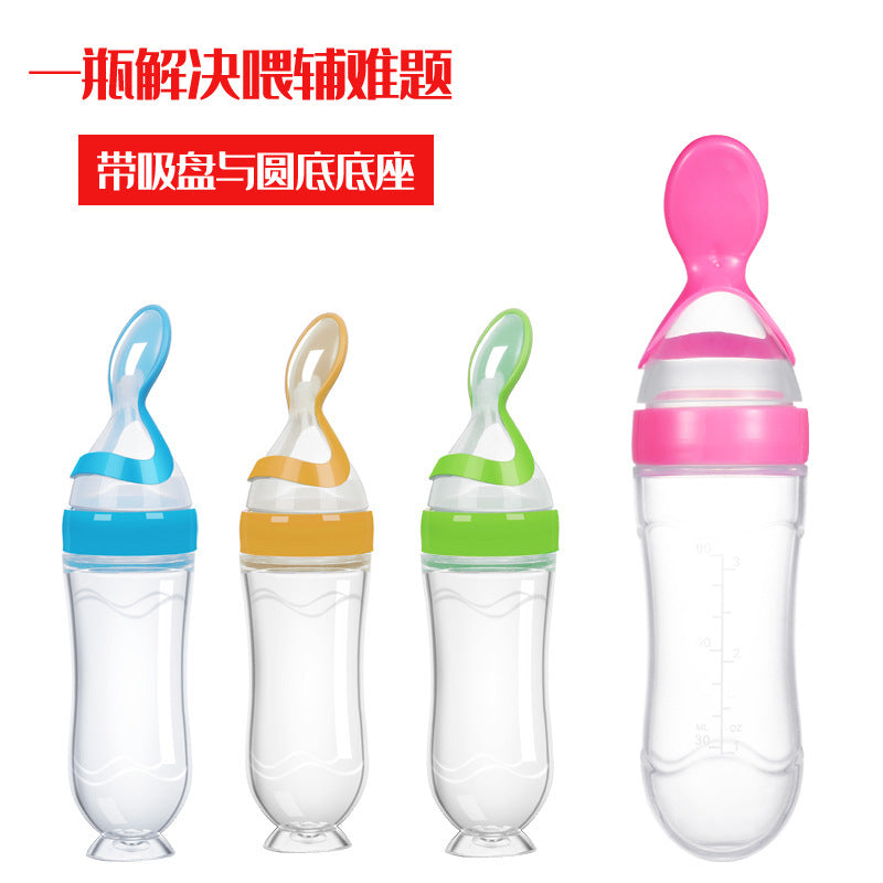 Baby rice cereal bottle silicone baby food spoon rice cereal feeding bottle squeeze spoon rice cereal bottle maternal and child supplies wholesale