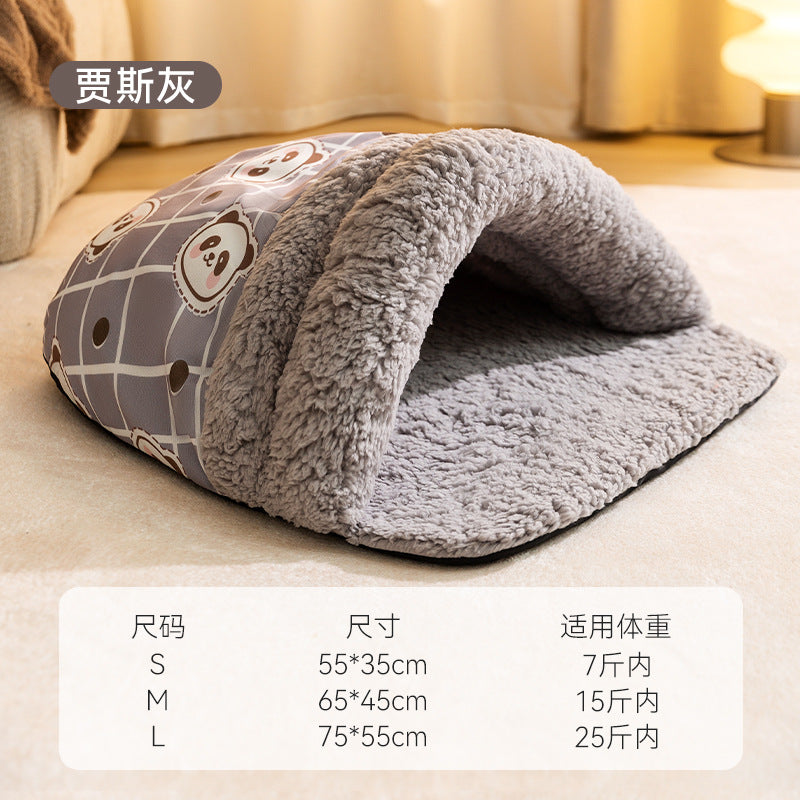 Pet nest autumn and winter warm cat nest for kittens to sleep in winter animal slippers nest closed sleeping bag cat bed