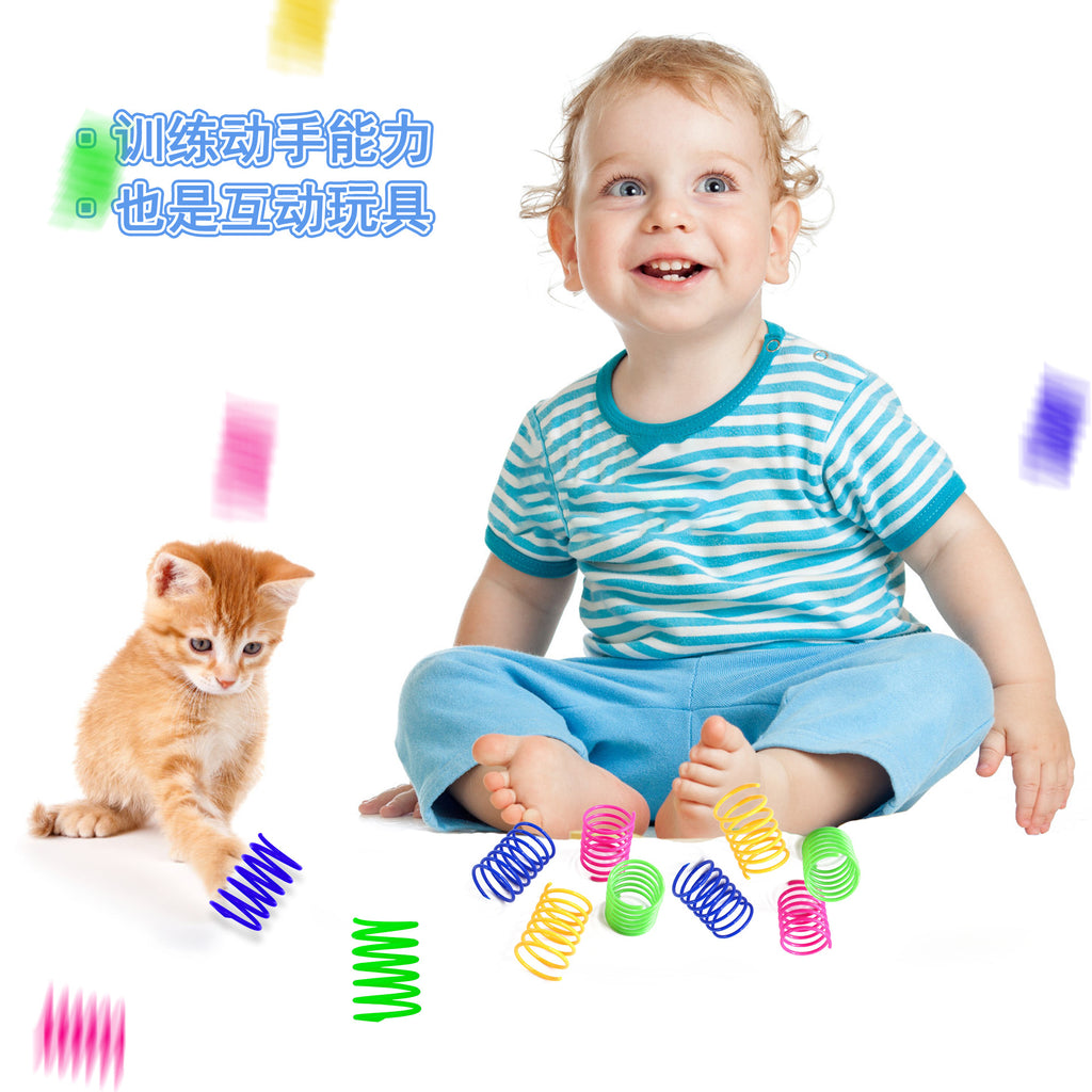 Hot selling kitten spiral coil cat spring cat toy color spring pet toy interactive toy self-hi toy