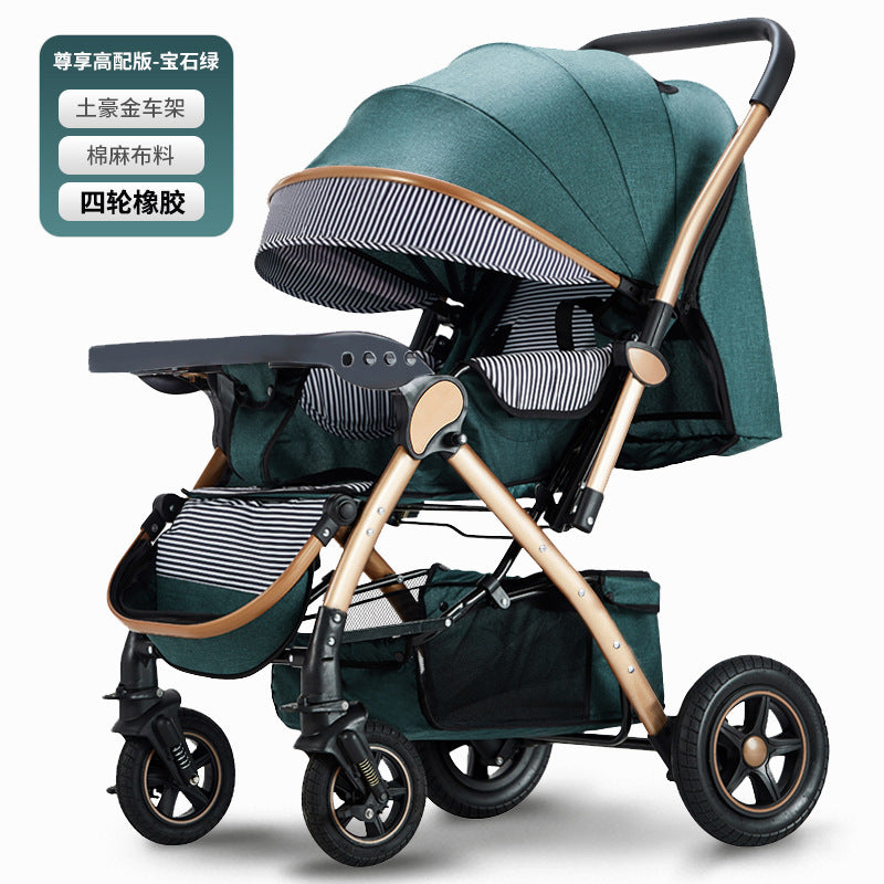 Baby stroller for children, lightweight and easy to fold, can sit and lie down with umbrella, good driver, four wheels and high view