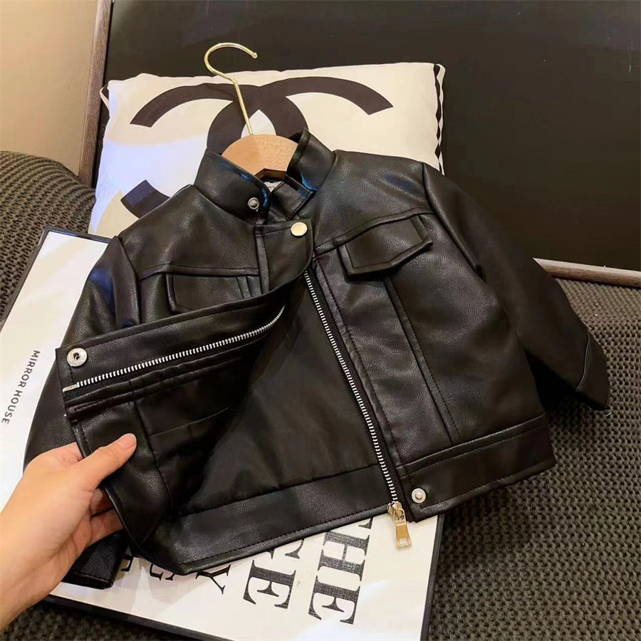 New arrival girls fashionable leather jacket 2025 autumn new style children's leather jacket baby casual jacket versatile fashion leather jacket