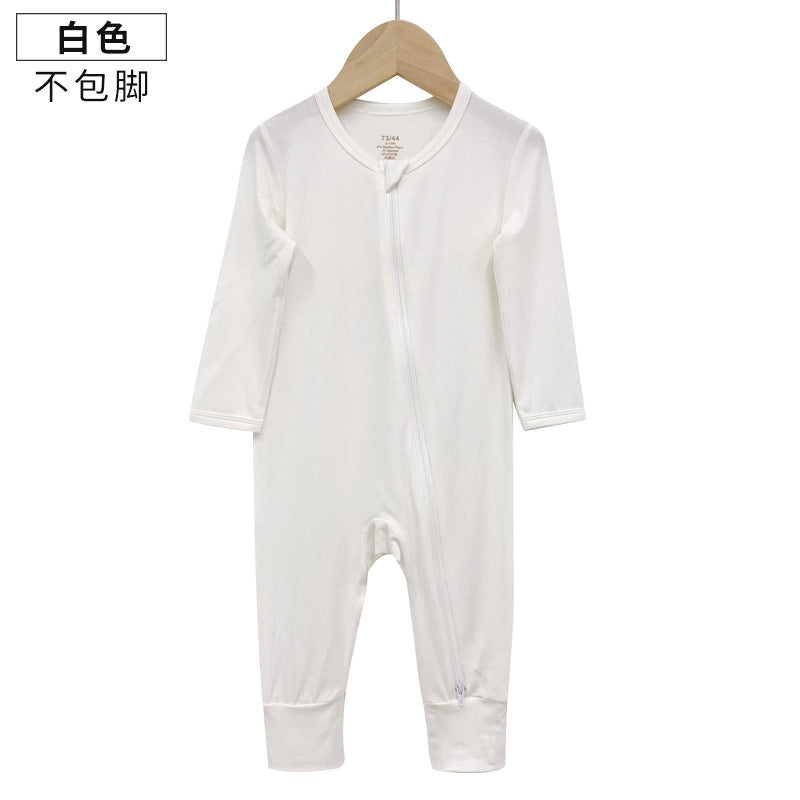 Foreign trade children's clothing bamboo fiber baby onesies spring and autumn long-sleeved newborn clothes baby romper zipper pajamas