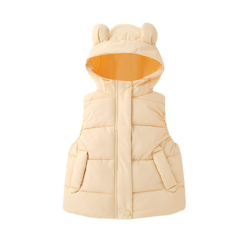 Children's hooded vest for boys and girls autumn and winter outerwear down cotton kindergarten clothes baby cute ear waistcoat
