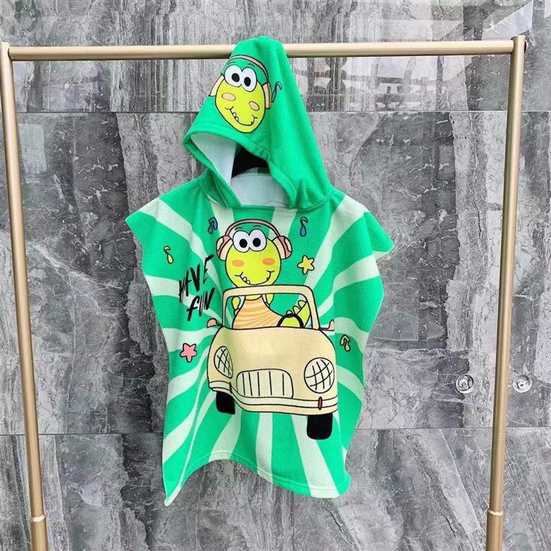 Cartoon Children's Bath Towel Cape Wearable Hooded Cape Baby Bath Absorbent Quick-Drying Beach Towel Bathrobe Towel