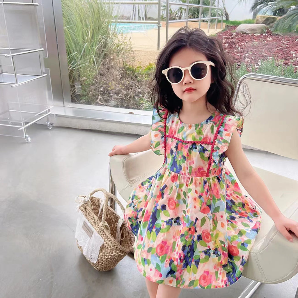 Girls summer dress 2023 new style baby princess dress summer girl children's clothing printed children's skirt