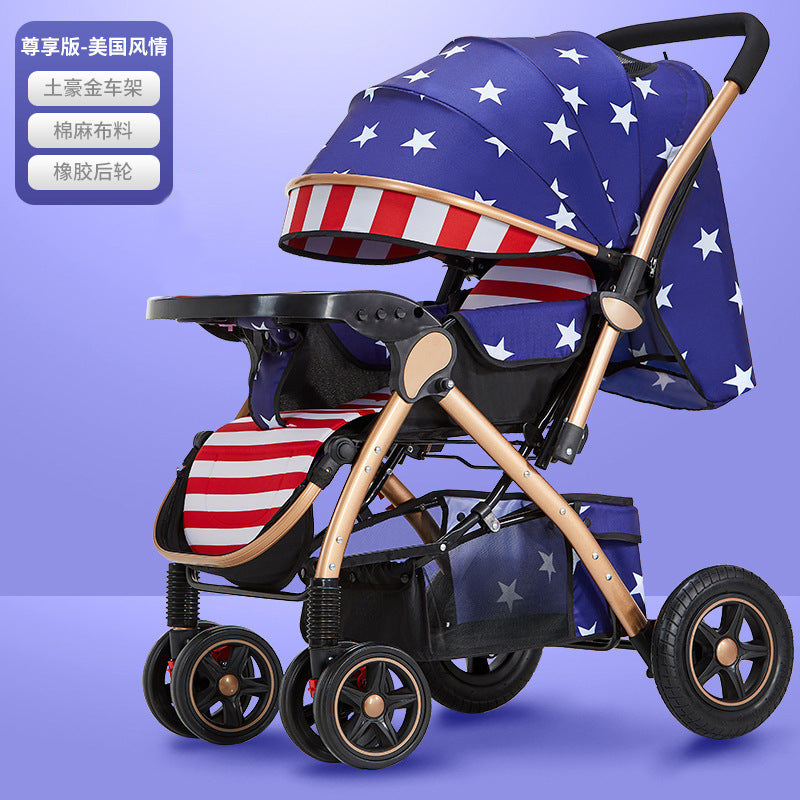 Baby stroller for children, lightweight and easy to fold, can sit and lie down with umbrella, good driver, four wheels and high view
