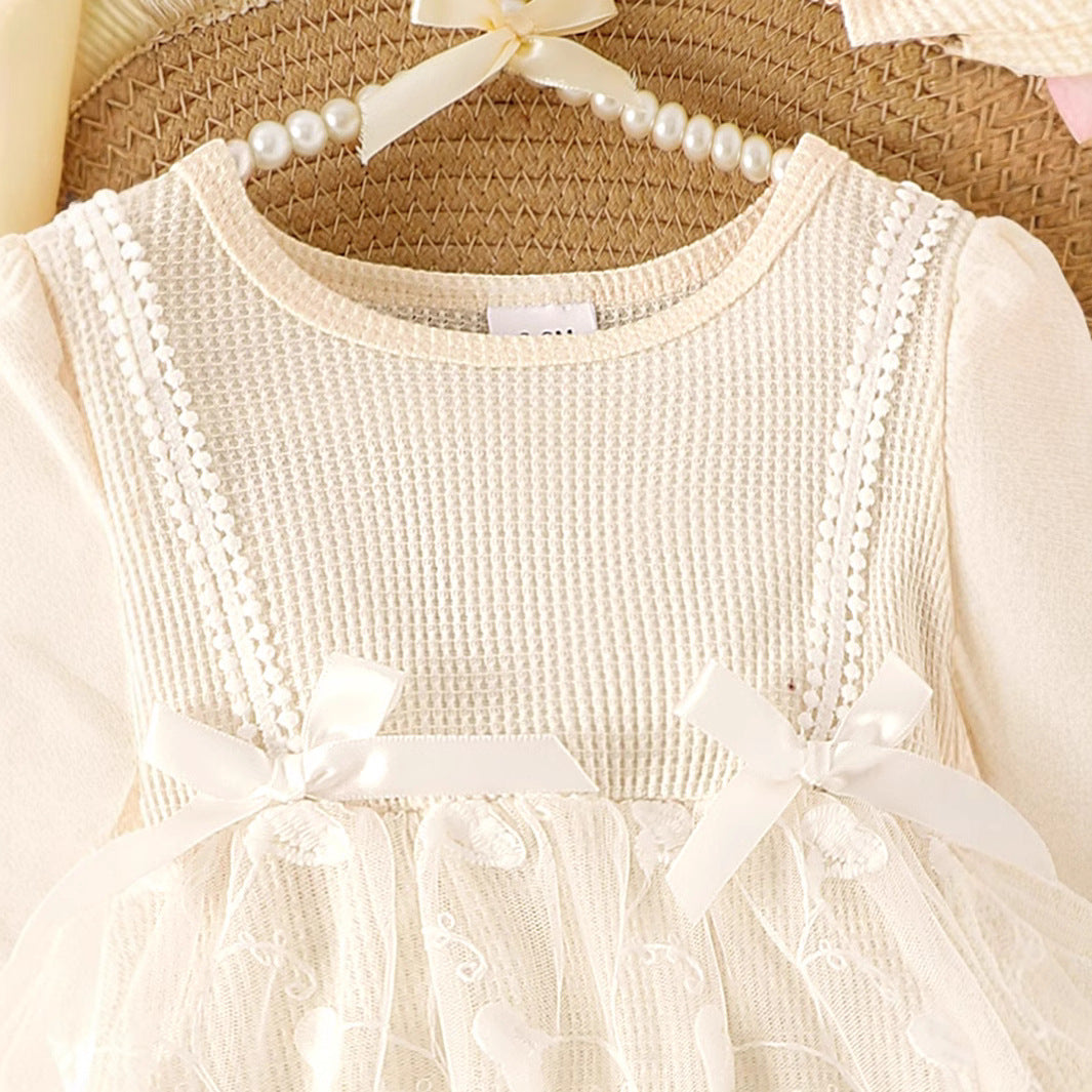 Amazon foreign trade baby suit European and American style summer puff sleeve splicing mesh bag fart romper foot socks headband