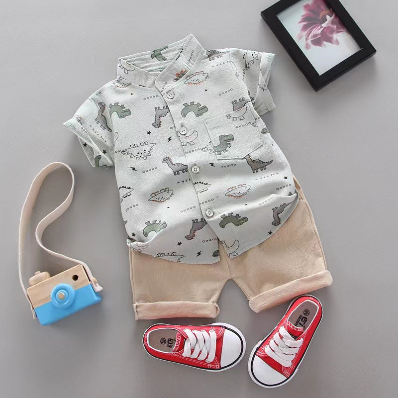 Cross-border children's clothing source manufacturers wholesale summer Korean version of thin baby suits cartoon trendy casual two-piece suits