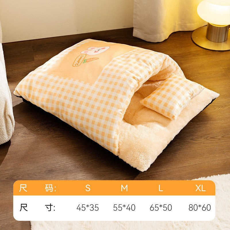 Pet nest autumn and winter warm cat nest for kittens to sleep in winter animal slippers nest closed sleeping bag cat bed