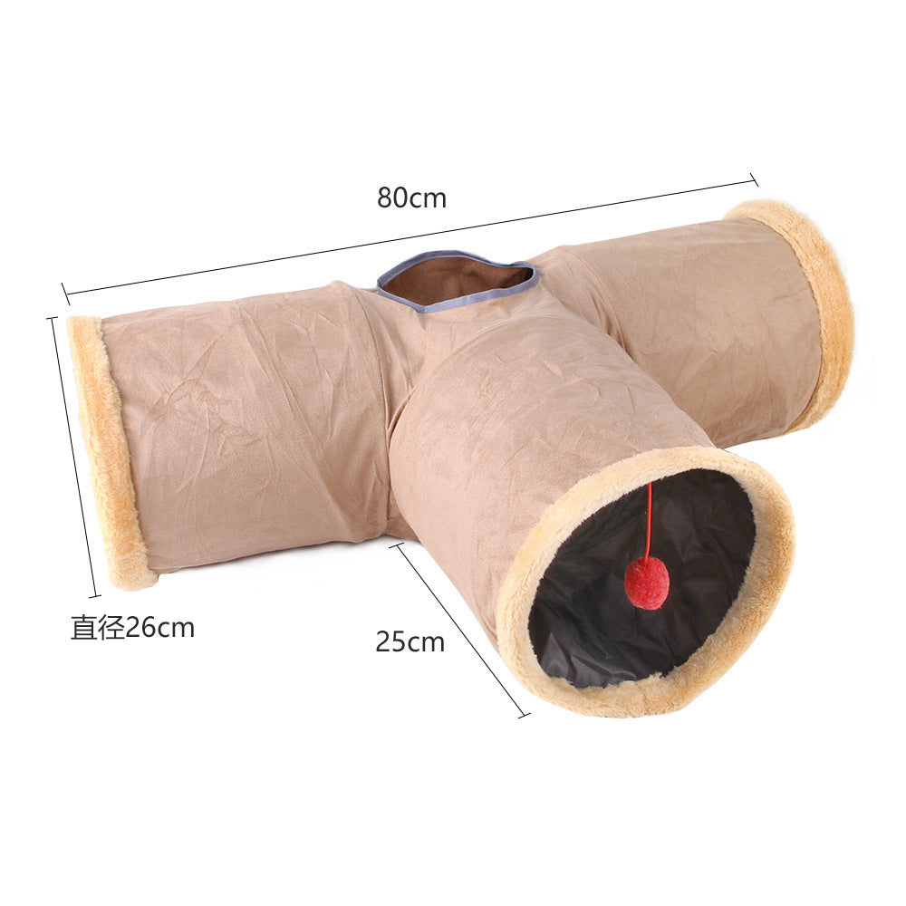 Plush pet cat tunnel cat rattle paper rolling dragon drilling hole foldable suede cat channel cat toy
