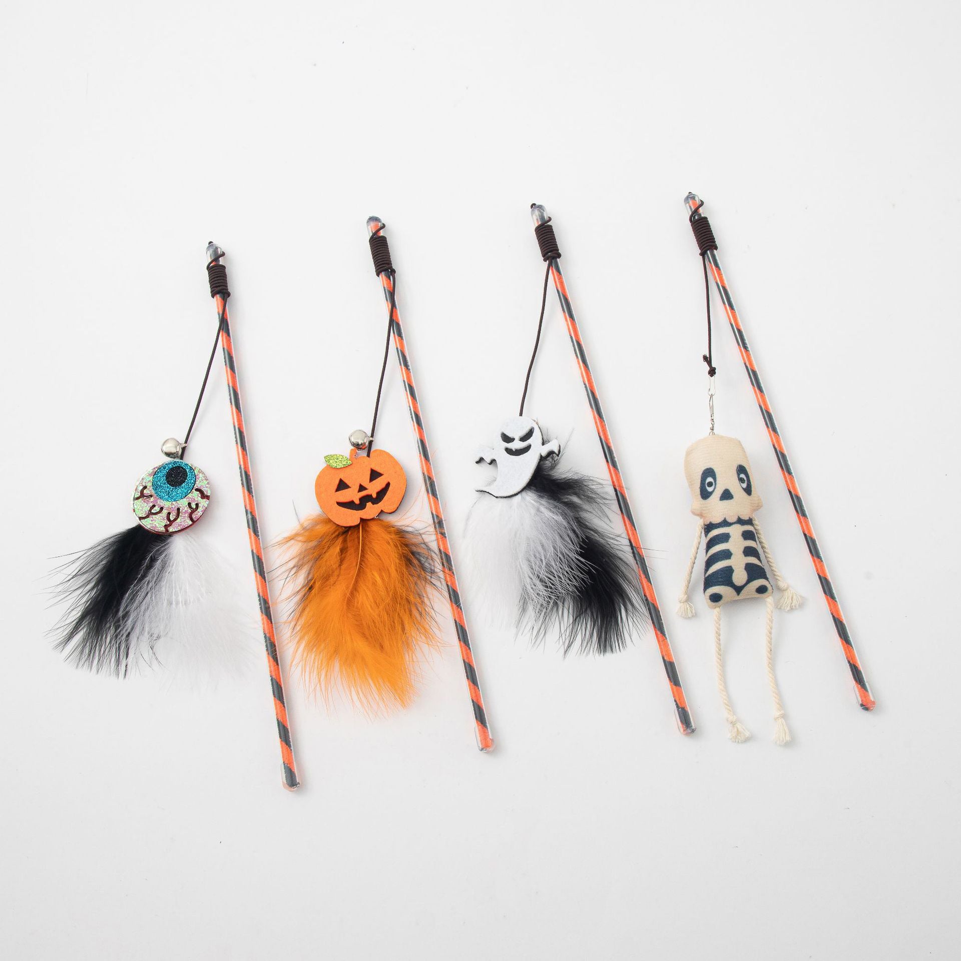 Cross-border new Halloween cat toys new cat teaser pumpkin ghost feather bell plastic cat toy manufacturer