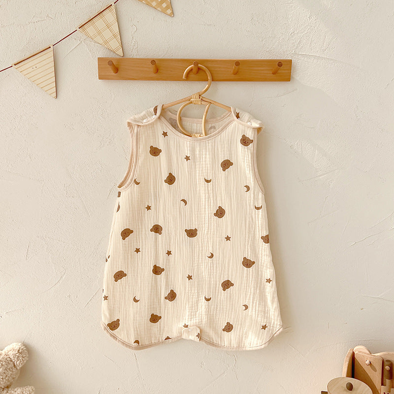 Baby gauze vest sleeping bag summer thin children's newborn baby anti-kick quilt front 4 back 2 layer sleeveless sleeping bag