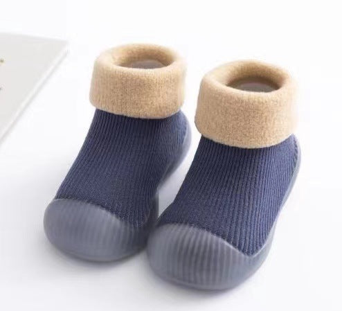 Baby learning shoes autumn and winter plus velvet thick soft bottom non-slip boys and girls baby shoes pure cotton floor socks keep warm