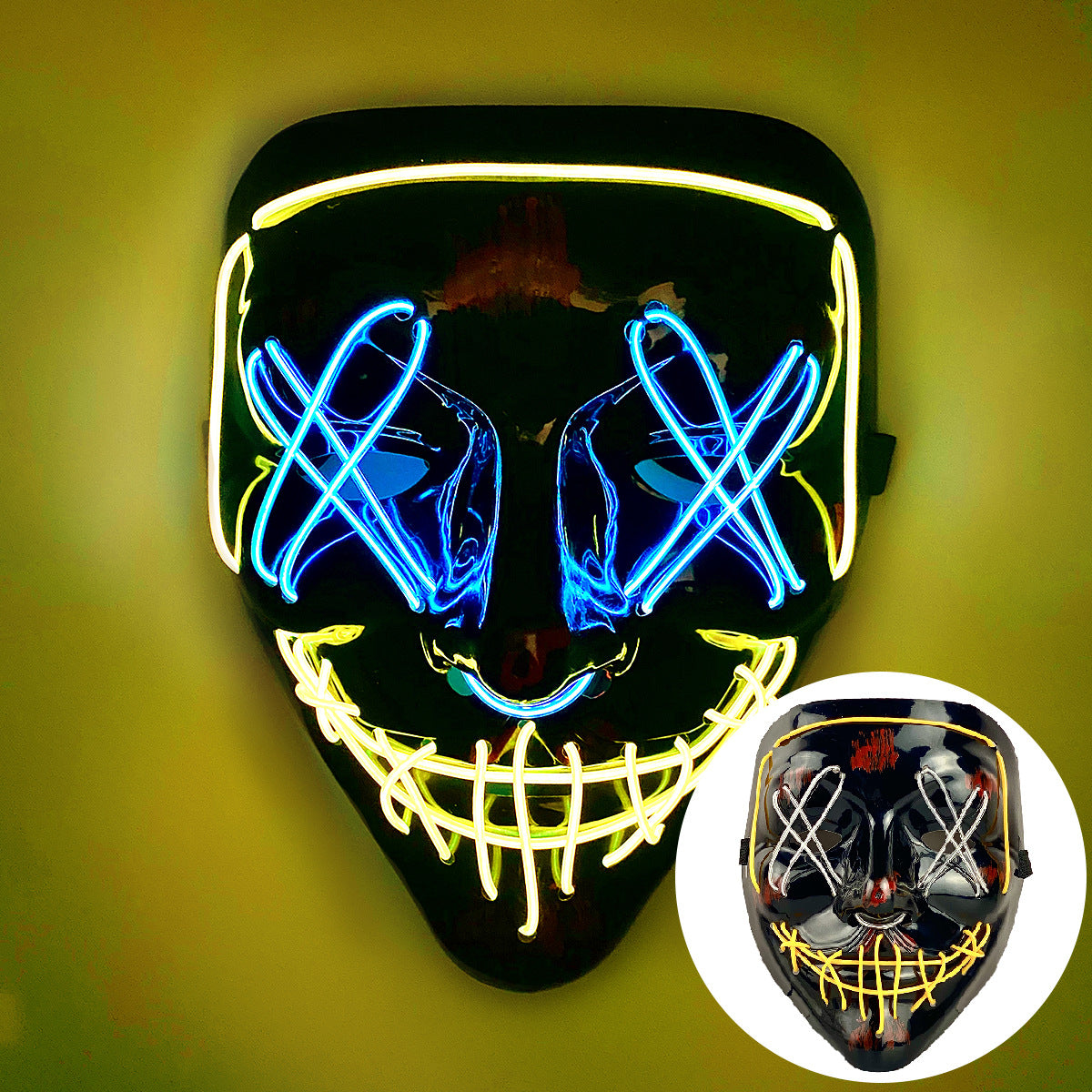 Amazon EL cold light Halloween mask LED luminous black V-shaped mask ghost dance cold light mask in stock