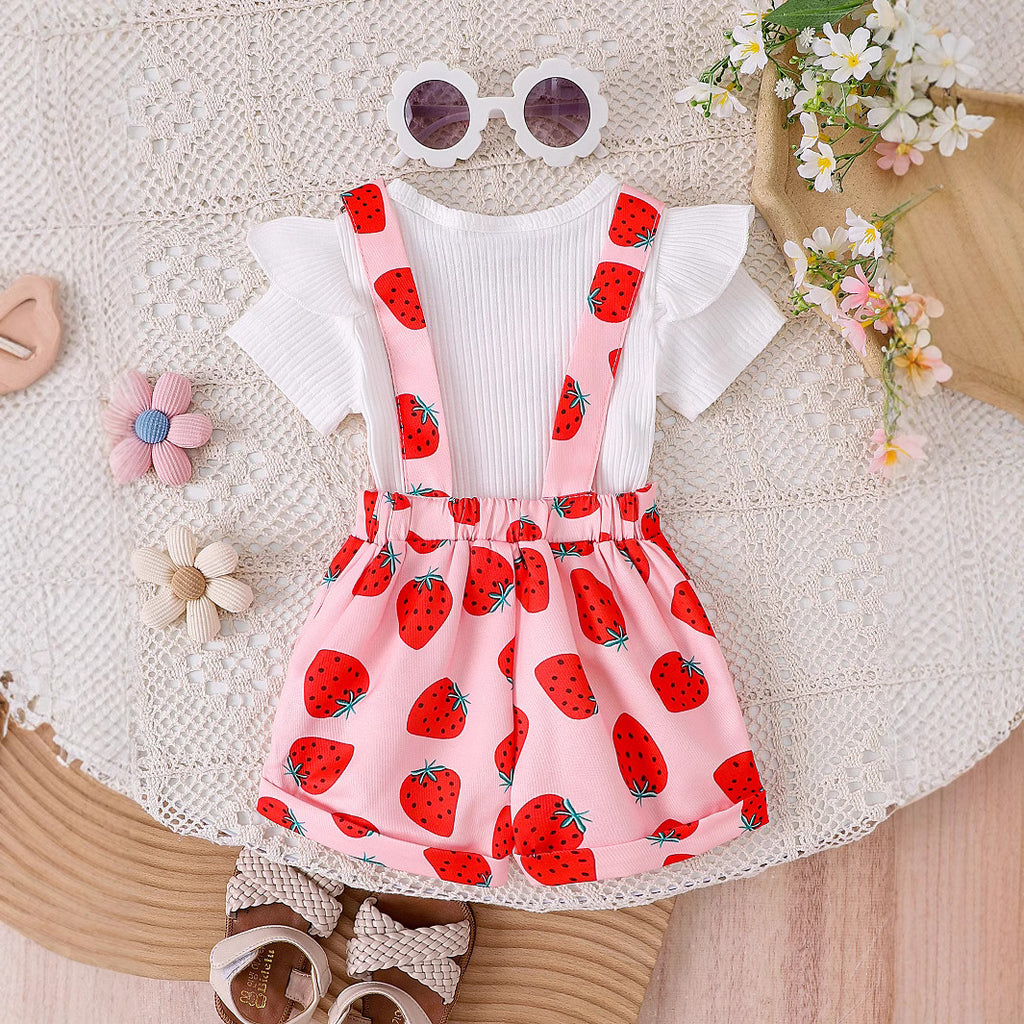 Foreign trade cross-border European and American summer baby girl suits infant and toddler flying sleeve short-sleeved romper printed overalls