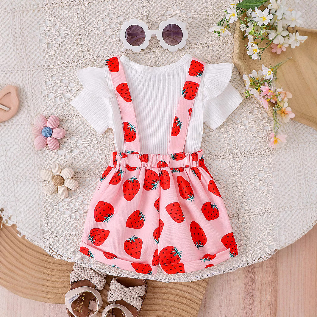 Foreign trade cross-border European and American summer baby girl suits infant and toddler flying sleeve short-sleeved romper printed overalls