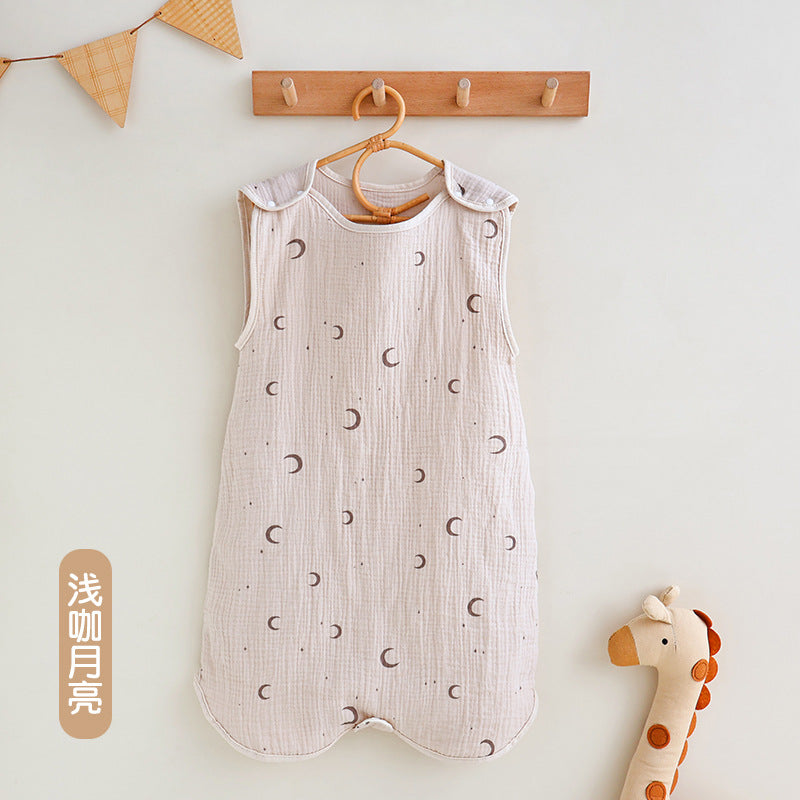 Baby gauze vest sleeping bag summer thin children's newborn baby anti-kick quilt front 4 back 2 layer sleeveless sleeping bag
