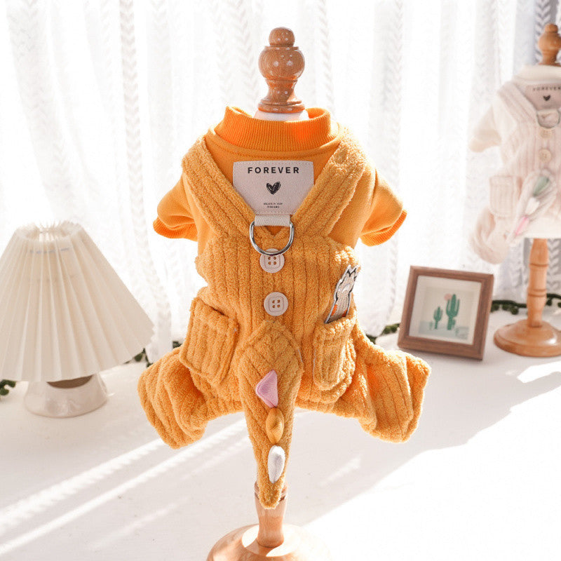 Pet autumn and winter cute transformation clothes with traction buckle warm four-legged clothes Teddy Bichon dog cat clothes supplies