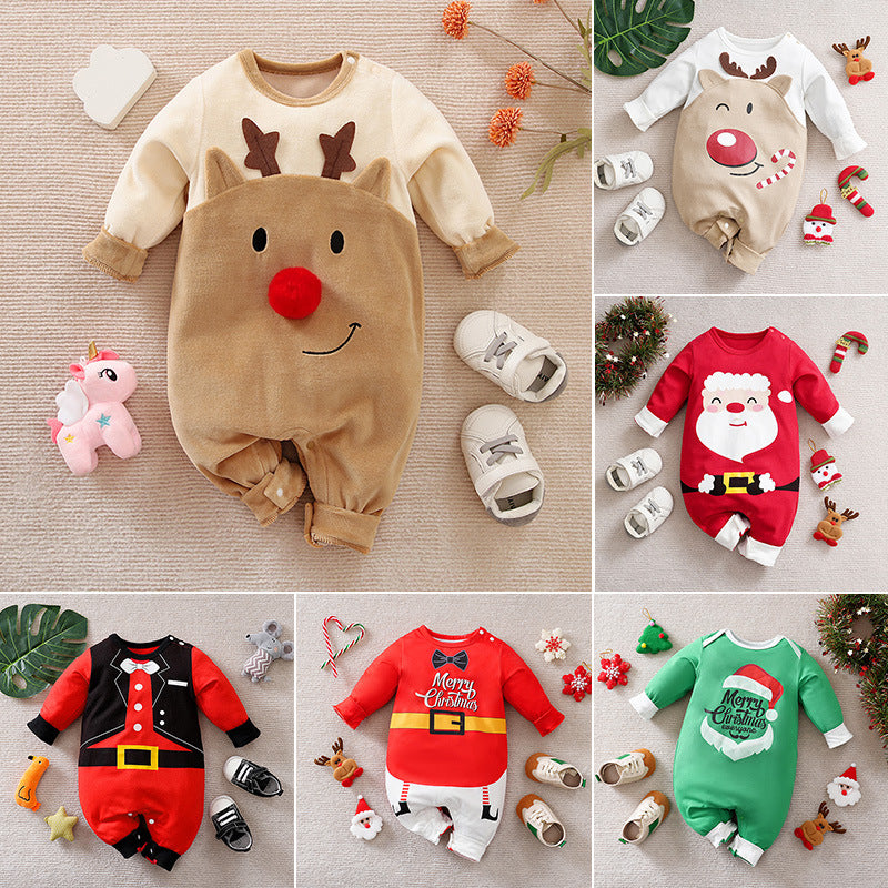 Autumn and winter Christmas baby jumpsuit baby clothes long-sleeved newborn crawling clothes baby Christmas clothing cross-border