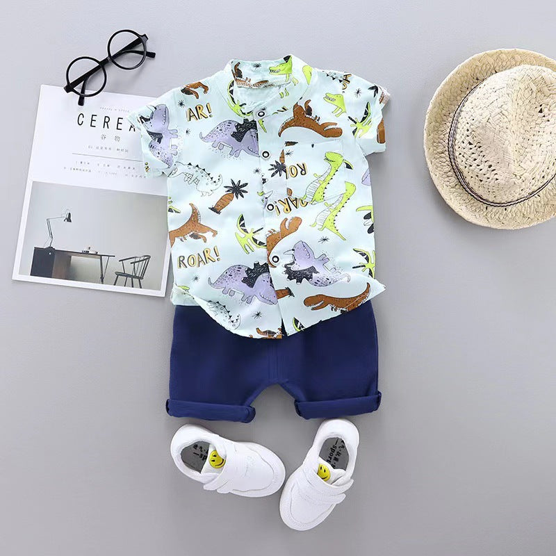 Cross-border children's clothing source manufacturers wholesale summer Korean version of thin baby suits cartoon trendy casual two-piece suits