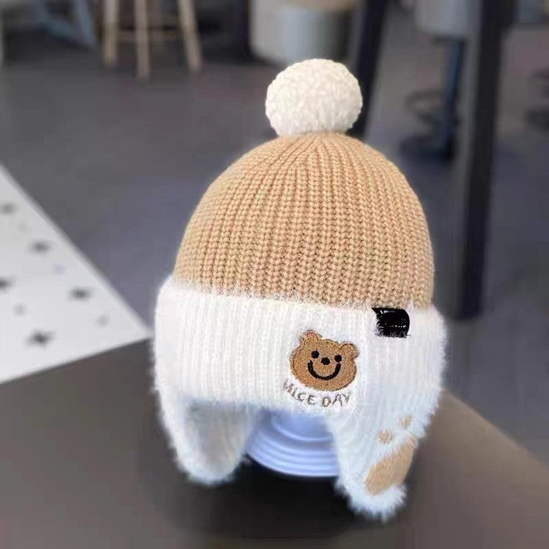 Baby hat autumn and winter newborn infant ear protection hat pure cotton cute warm boys and girls baby knitted plush hat