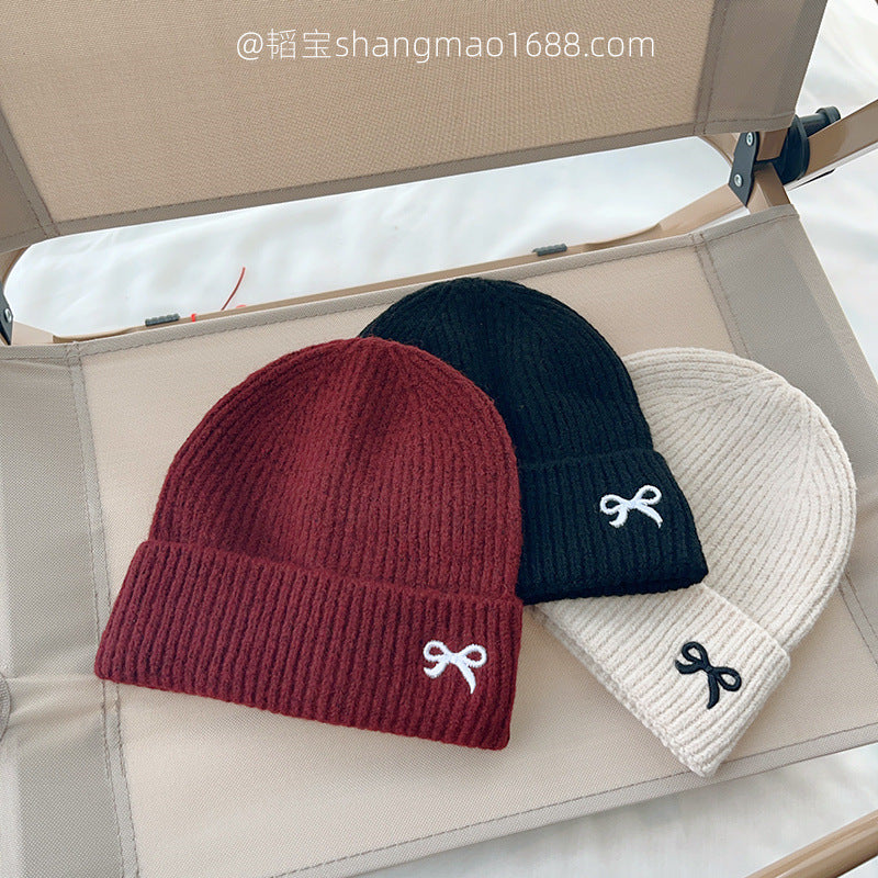2025 new children's knitted hat winter embroidery cotton yarn hat baby girl casual all-match outdoor warm cold hat