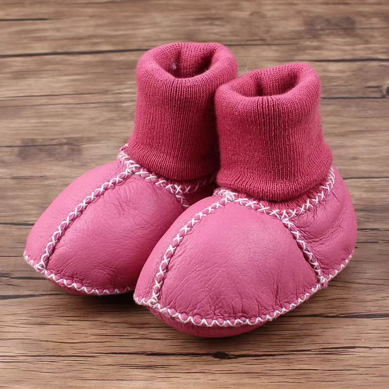 Sheepskin and fur integrated baby shoes and socks keep warm and velvet autumn and winter baby cotton shoes soft soles will not fall off toddler shoes newborn