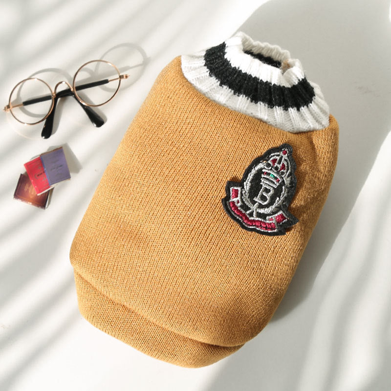 New autumn and winter knitted vest V-neck college style pet dog cat clothes vest Teddy Pomeranian supplies