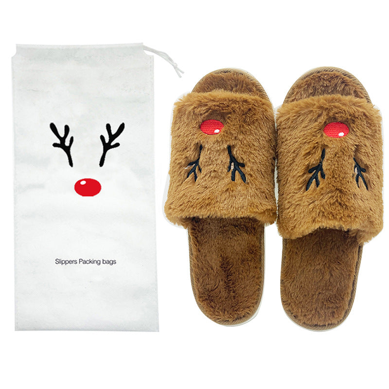 Cross-border hot selling Halloween pumpkin shoes elk Christmas slippers indoor and foreign trade plush open toe plush flat slippers