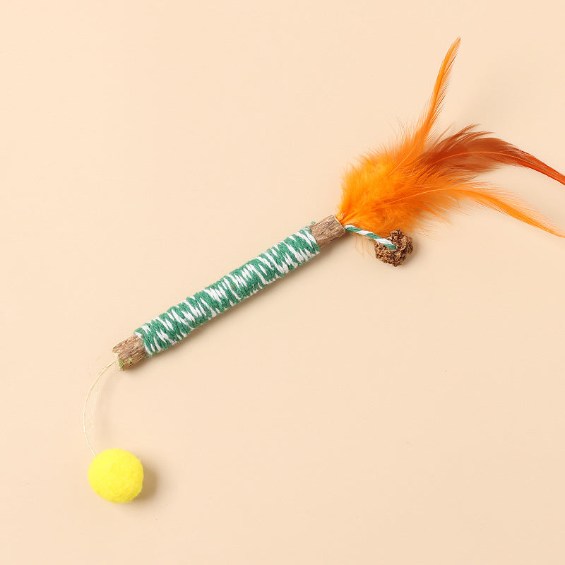New product molar wood Tianjiao feather cat teaser stick insect gall fruit with bell cat toy self-entertainment pet supplies