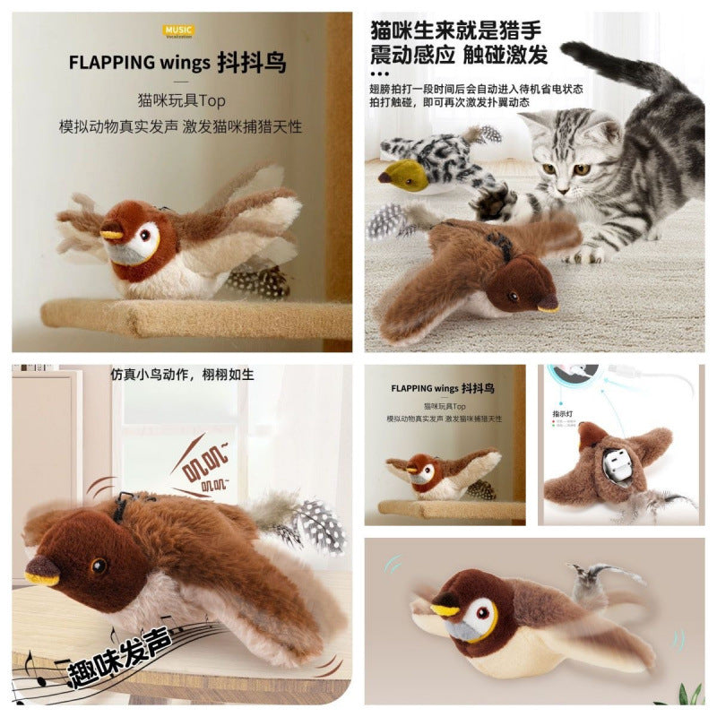 Electric cat toy with shaking bird sound simulation bird cat hunting toy cross-border pet automatic cat teaser