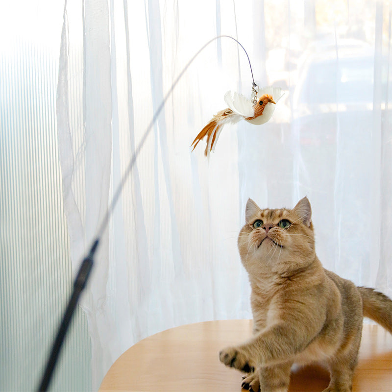 Factory spot wholesale simulation bird suction cup feather long wire long rod cat toy stick replacement head cat toy pet