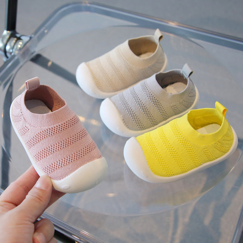 Baby toddler shoes spring and autumn new breathable non-slip indoor shoes baby net shoes knitted children's shoes flying knitted socks shoes