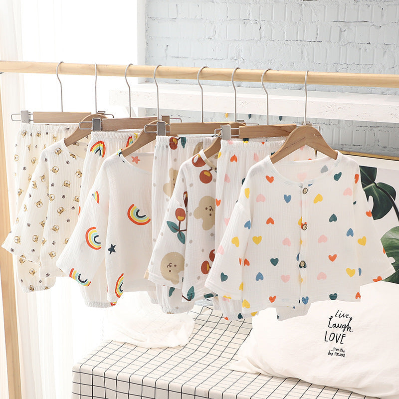 2022 Summer Baby Pajamas Set Casual Cartoon Boys and Girls Air Conditioning Clothes Class A Safety Home Clothes Two-piece Set