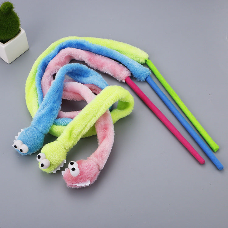 Cross-border factory spot plush cartoon snake cat teaser short rod pet supplies cat toy wholesale interactive cat fishing