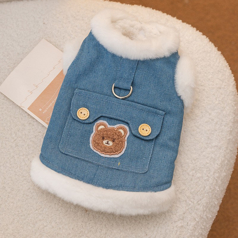 Thickened autumn and winter puppy dog clothes vest Teddy Bichon small dog can be pulled warm cat pet clothing